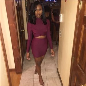2 piece burgundy skirt and top